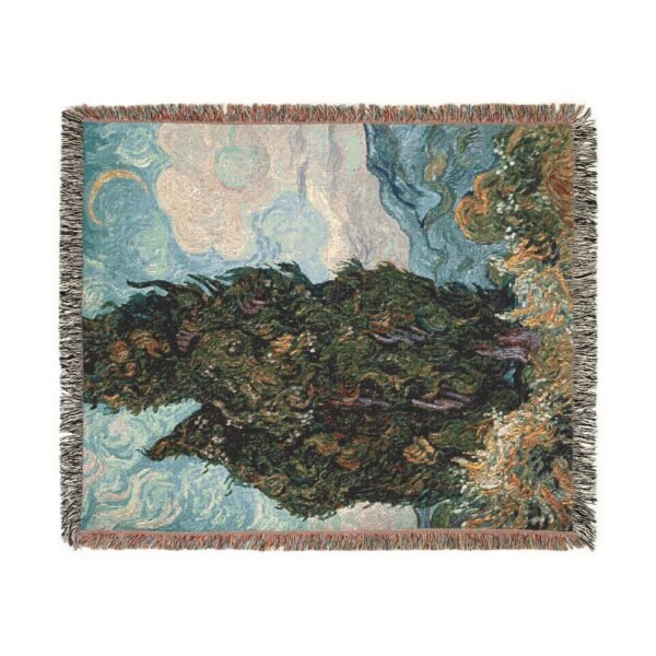 Van Gogh Woven Blanket, Cypresses Painting - Image 3